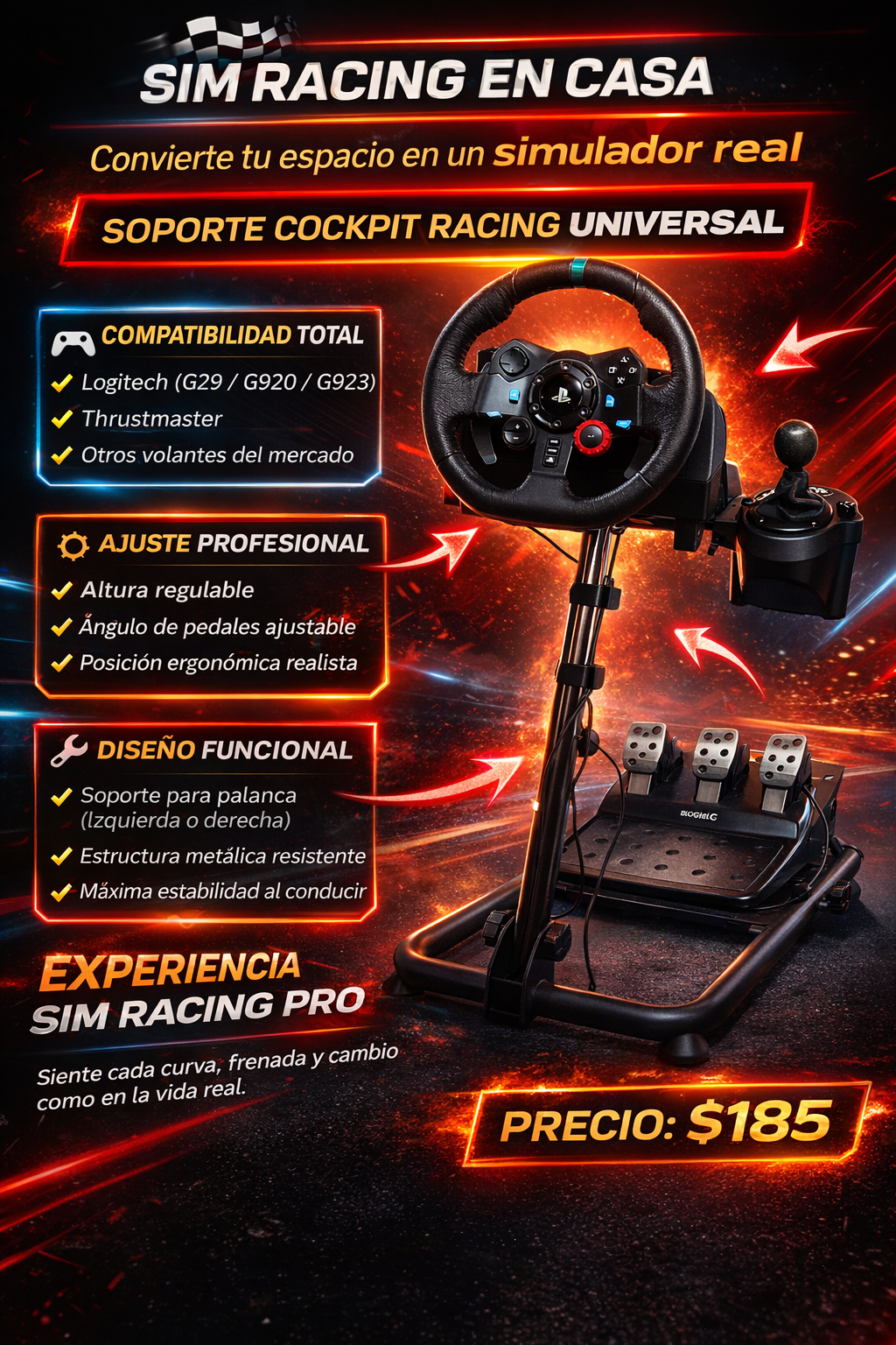Cockpit de soporte para una estación de simracing